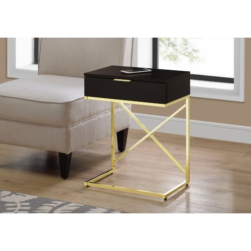 24"H Accent Table in Cappuccino & Gold Metal